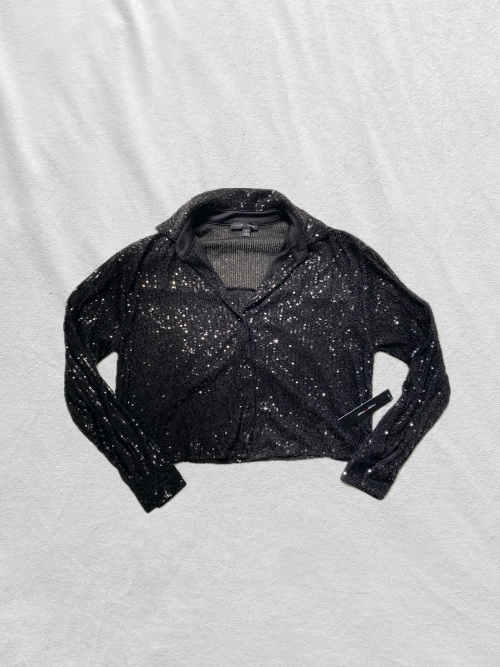 Black Sequin Cropped Button-Front Cardigan